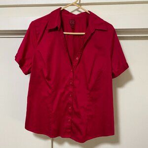 212 Collection, ruby red, short sleeve, button-down blouse, size XL
